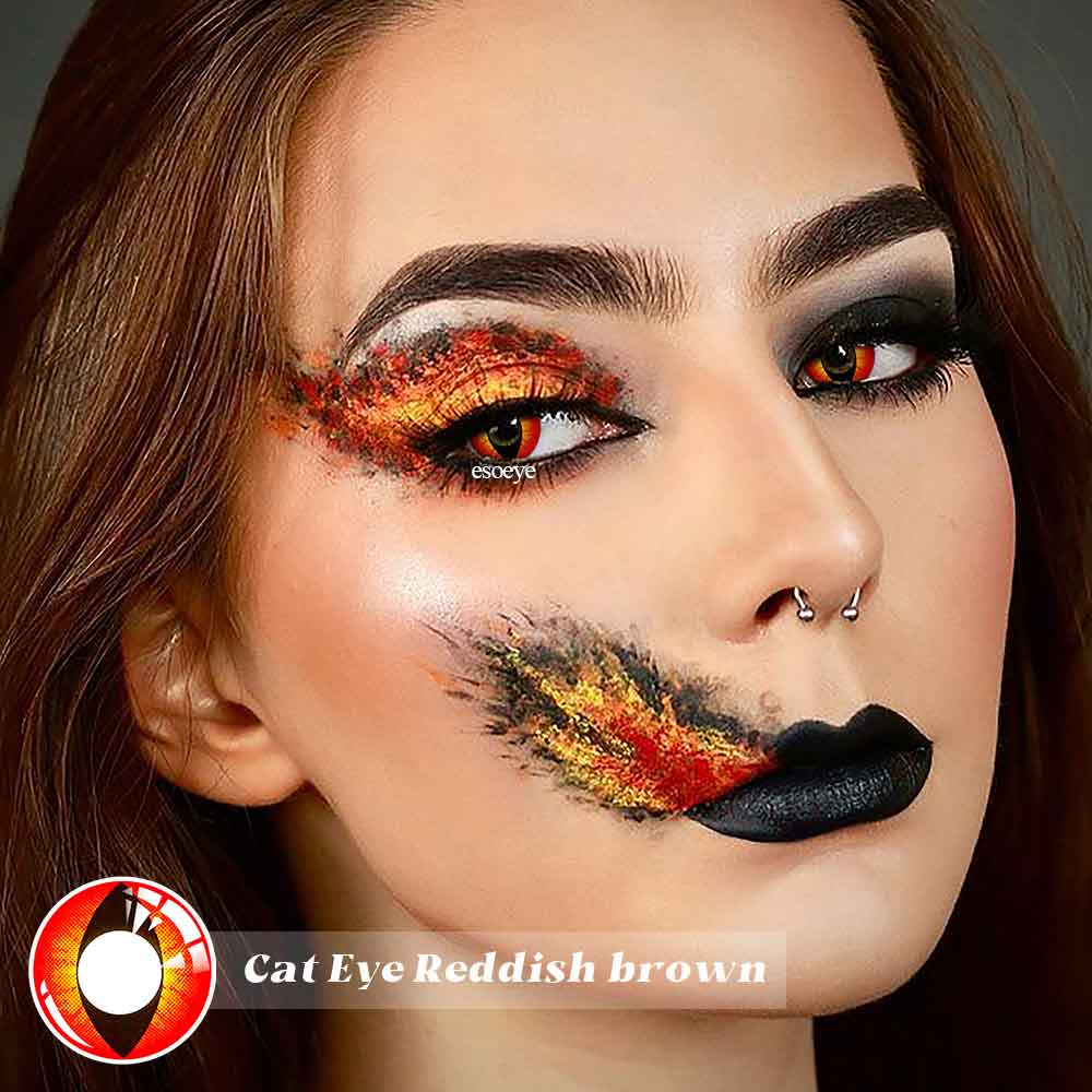 Cat Eye Reddish Brown Halloween Contact Lenses Yearly