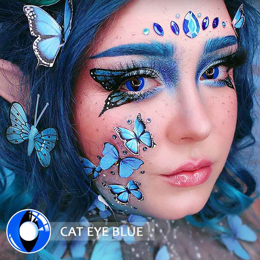 Cat Eye Blue Halloween Contact Lenses Yearly