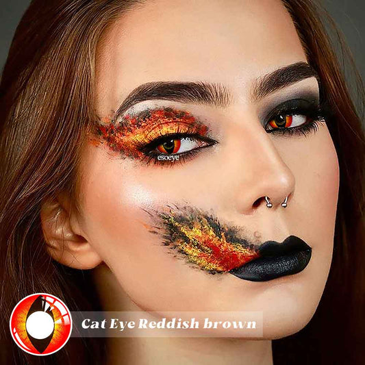 Cat Eye Reddish Brown Halloween Contact Lenses Yearly